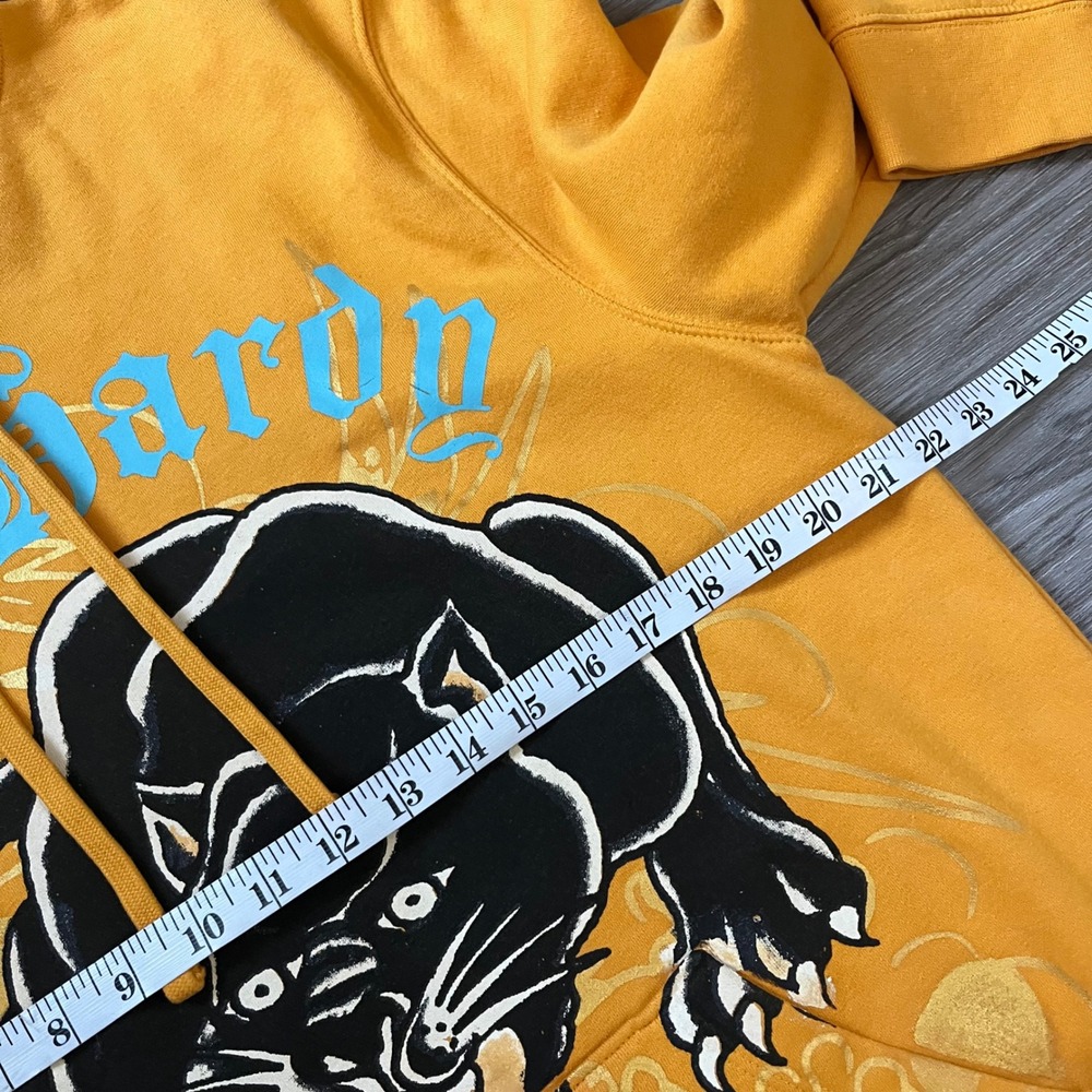 Ed Hardy Men Yellow Panther Tattoo Graphic Hoodie EHM130055 Large Y2K Streetwear - Picture 7 of 7